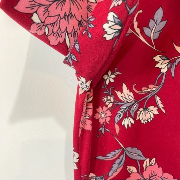 Rebel Sugar M Floral  Mock-Neck Long Sleeve Red Floral Print Dress with flare - Picture 7 of 17